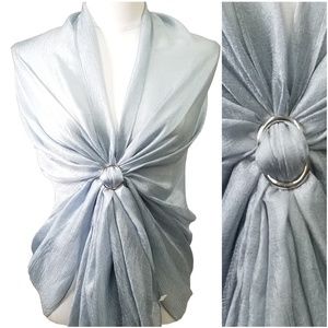 Women Long Wrap Bridal Scarf & Silver Scarf Ring